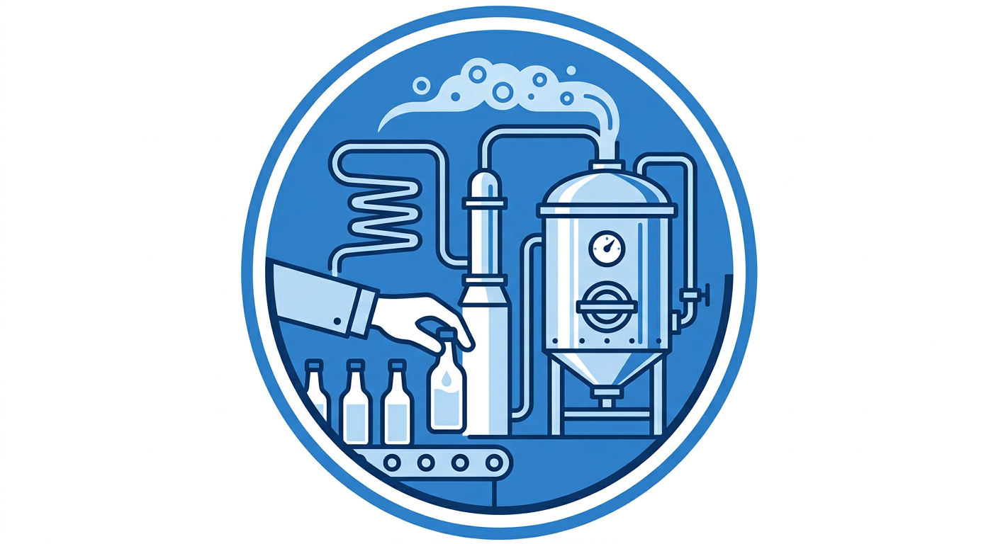 Firefly_Gemini Flash_i need blue color vector art icon in circle about {Alcohol Based Products Manufacturi 709774