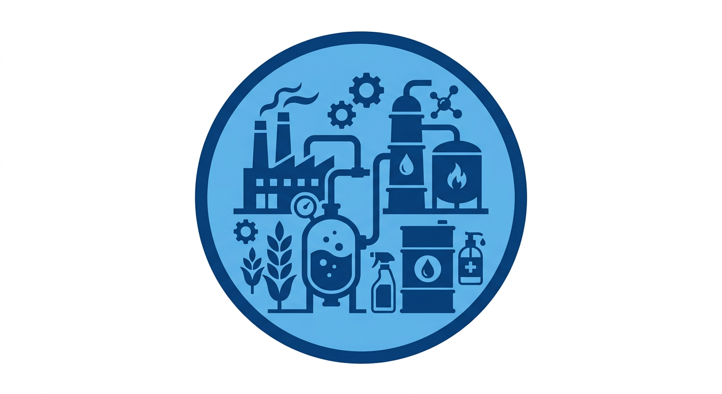 Firefly_Gemini Flash_i need blue color vector art icon in circle about {Ethanol Based Products Manufacturi 709774
