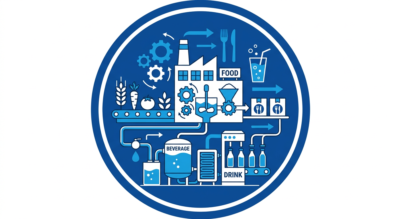 Firefly_Gemini Flash_i need blue color vector art icon in circle about {Food & Beverage Production} 709774