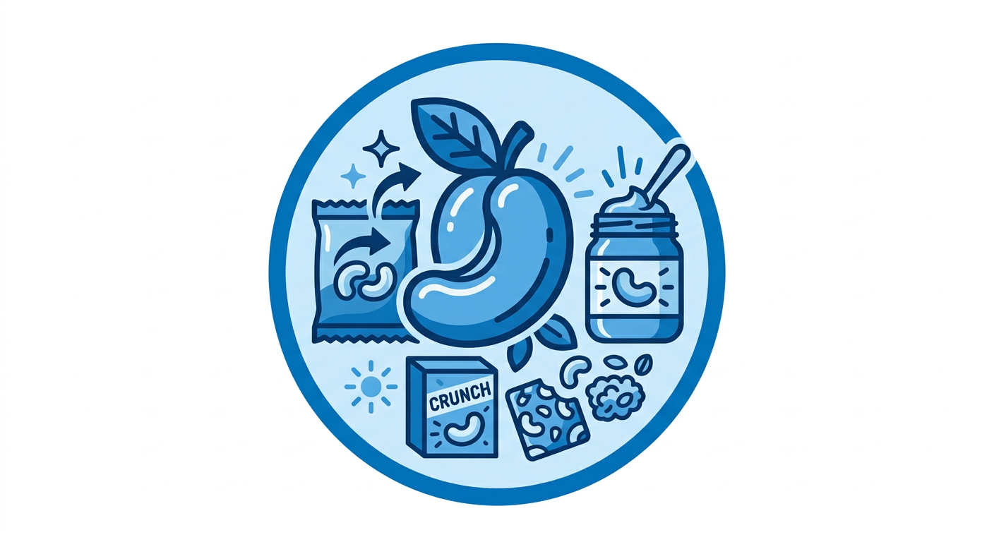 Firefly_Gemini Flash_i need blue color vector art icon in circle about {Value Added Cashew Products} no ne 709774