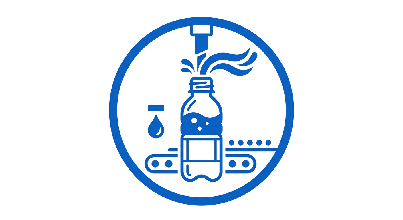 Firefly_Gemini Flash_i need blue color vector art icon in circle about {Water Bottling} no need text 709774